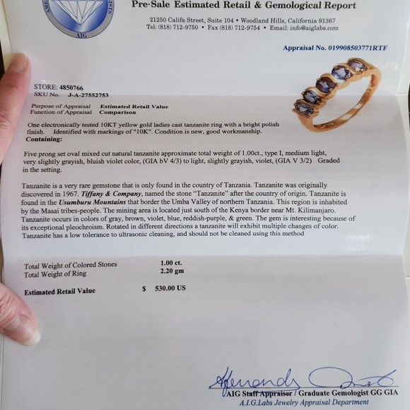 Host Pick 1/20/22-- 5 Stone, 1 Carat Tanzanite Ring 10k Gold Size 7 - Picture 2 of 4